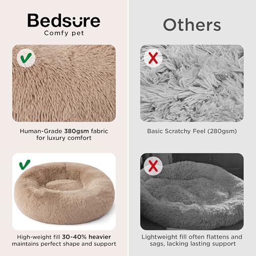 Bedsure Calming Dog Bed Medium Size Dog Donut Washable Pet Bed,30ins Camel | Oprah Daily Sleep Award,Fluffy Faux Fur Round Cuddler,Anti-Slip Bottom,Anti-Anxiety,Deep Sleep for Pets Up to 45 Lbs