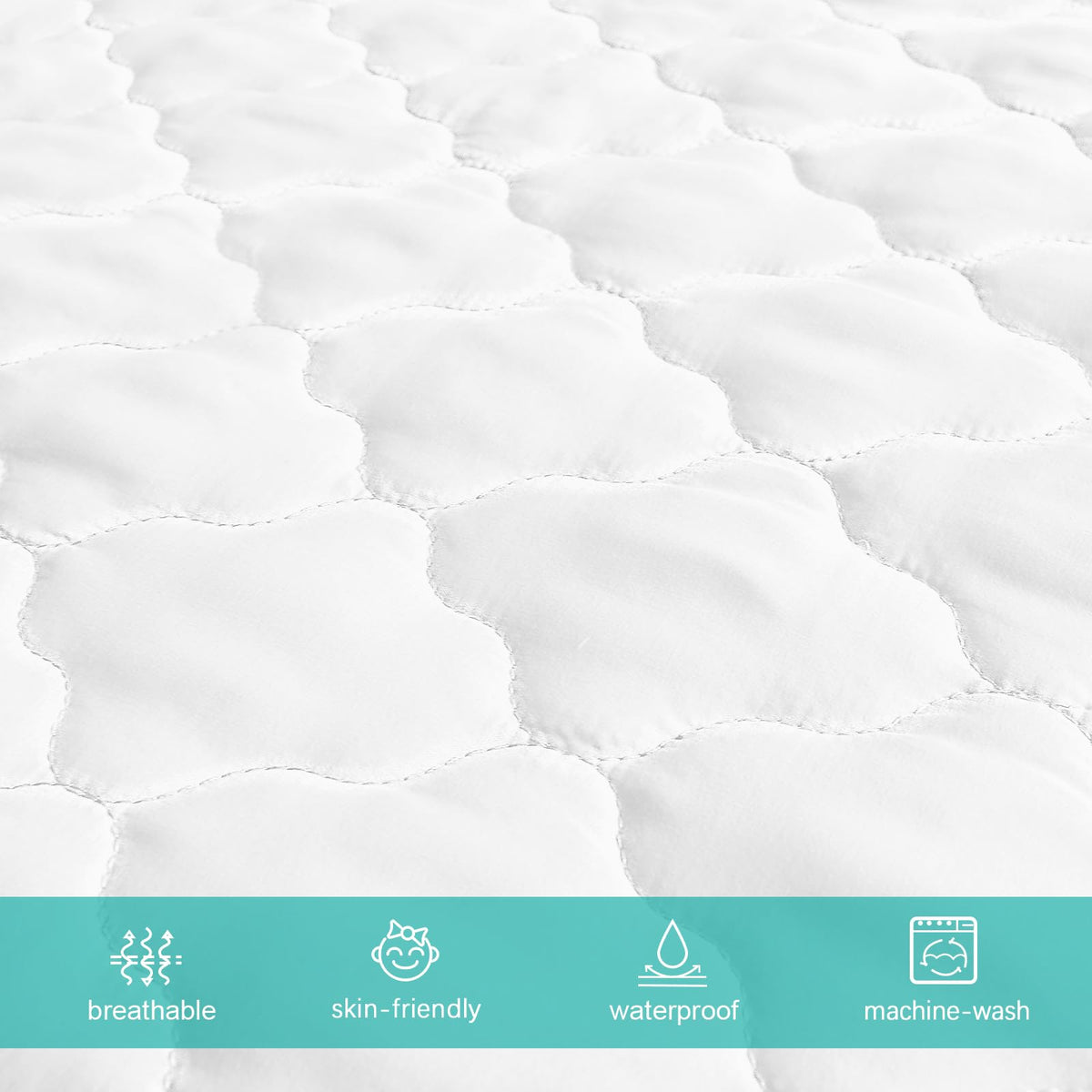 Crib Mattress Protector Sheets Fitted Waterproof Crib Mattress Pad Cover | Quilted Improved Thickness Machine Washable Noiseless 52” x 28” White Fit for Standard Crib Toddler Bed Mattress up to 9”