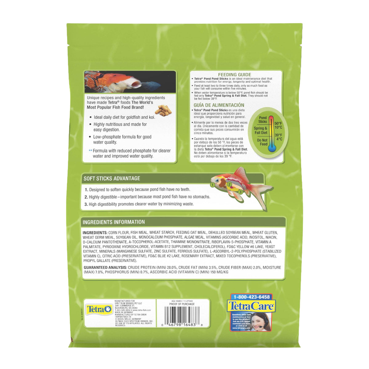 Tetra Pond Sticks Fish Food For Goldfish & Koi, 1.72 lbs | Healthy Daily Diet For All Pond Fish, Easy To Digest Floating Sticks Promote Clearer Water, Feed When Water Is +50 Degrees