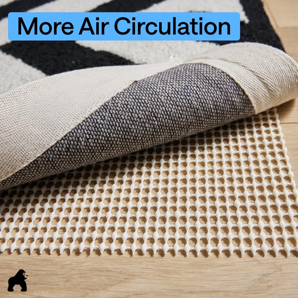 GORILLA GRIP® Slip Resistant Rug Gripper Pads for Hardwood Floor, Cream | Strong Grips Help Keep Area Rugs Safe in Place for Tile, Vinyl and Hard Wood Floors, Floor Protection for Under Carpets, 2x3