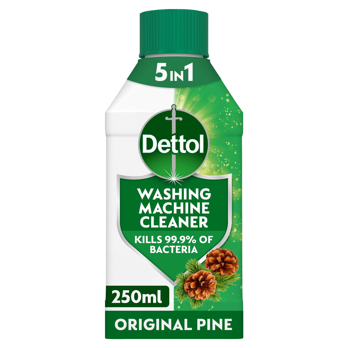 Dettol Washing Machine Cleaner, Pine, Antibacterial, 250ml | 5-in-1 deep clean, Removes bacteria, odours, limescale and hidden dirt, Pine fragrance, Kills 99.9% of bacteria
