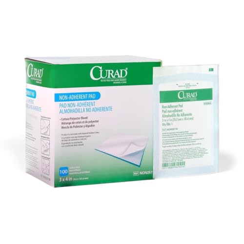 CURAD Sterile Non-Adherent Dressing Pads, 3" x 4", 100 Count | Perfect for Wound Care, Individually Sterilized for Safety, Minimizes Pain During Changes, Easily Cut to Fit Any Shape