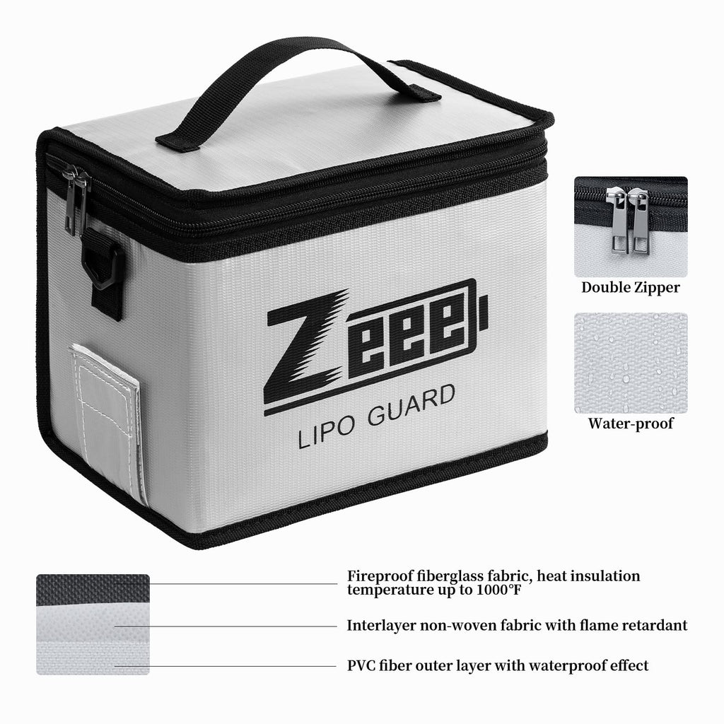 Zeee Fireproof Explosionproof Lipo Bag Battery Storage(8.46 x 6.5 x 5.71in) | Large Capacity Guard Pouch for Lipo Charge & Storage