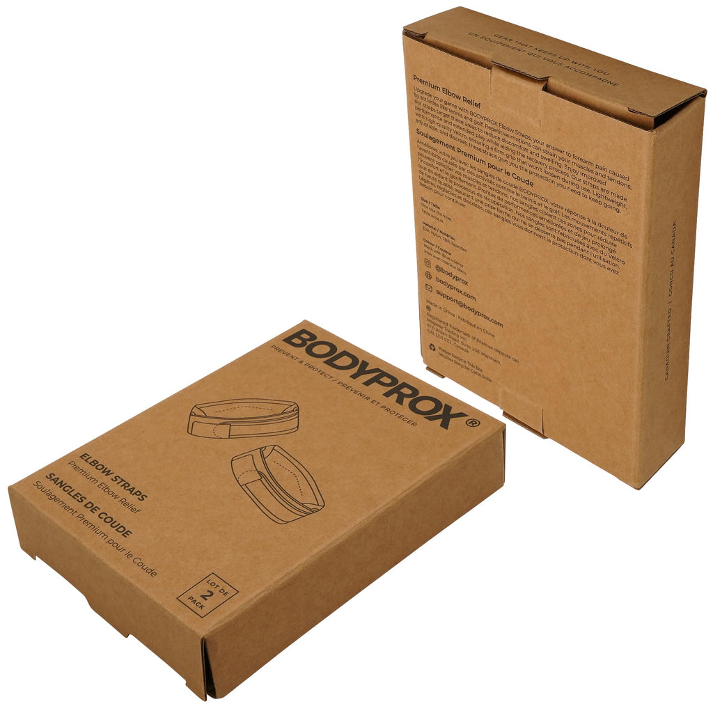 Bodyprox Elbow Brace 2 Pack for Tennis & Golfer's Elbow Pain Relief | Adjustable compression strap helps ease forearm stress from sports, workouts, work, and daily tasks.