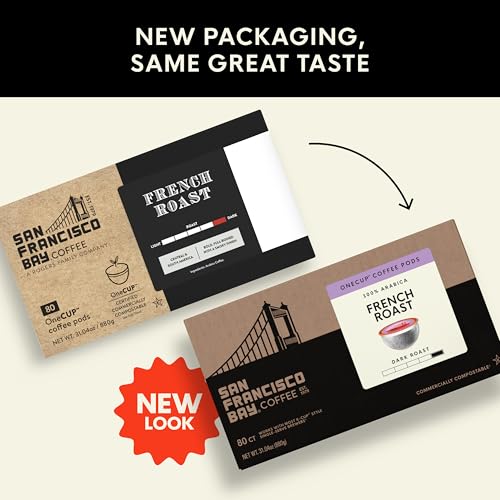 San Francisco Bay French Roast K-Cup Compatible Coffee Pods, 80 ct | Commercially compostable single-serve pods, dark roast delivers a bold, smooth cup in any K-Cup brewer