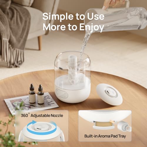 DREO 3L Humidifiers for Bedroom, 30H Runtime, 26 dB Quiet, New Edition | Easy to Refill & Clean, Precise Humidity Control, Night light, Cool Mist Air Humidifier for Large Room, Baby Nursery