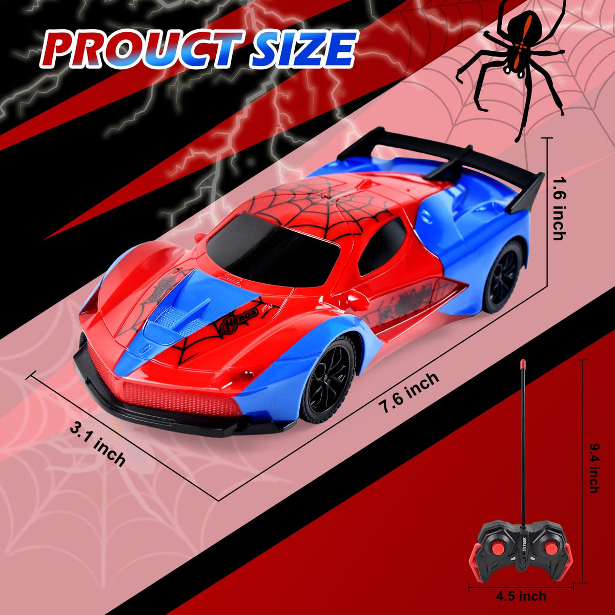 Tuko Remote Control Car Toys, RC Toys for 3+ Years Old Boy and Girl Gift (Spider)
