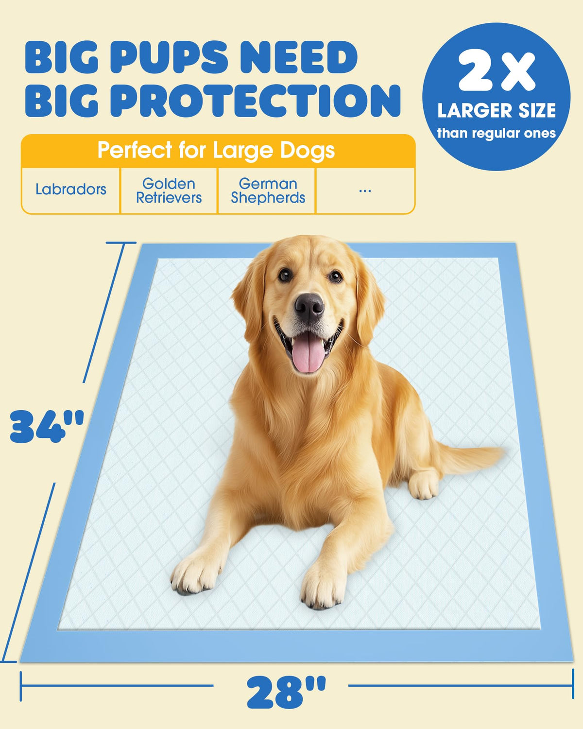 Powools Puppy Pads for Dogs, 34x28 in, 6-Layer Leakproof, 50-Pack | Extra-Large Pee Pads, Disposable, Quick-Dry Dog Pads, High Absorbency, Wee Wee Pads for Dogs, Easy Puppy Potty Training