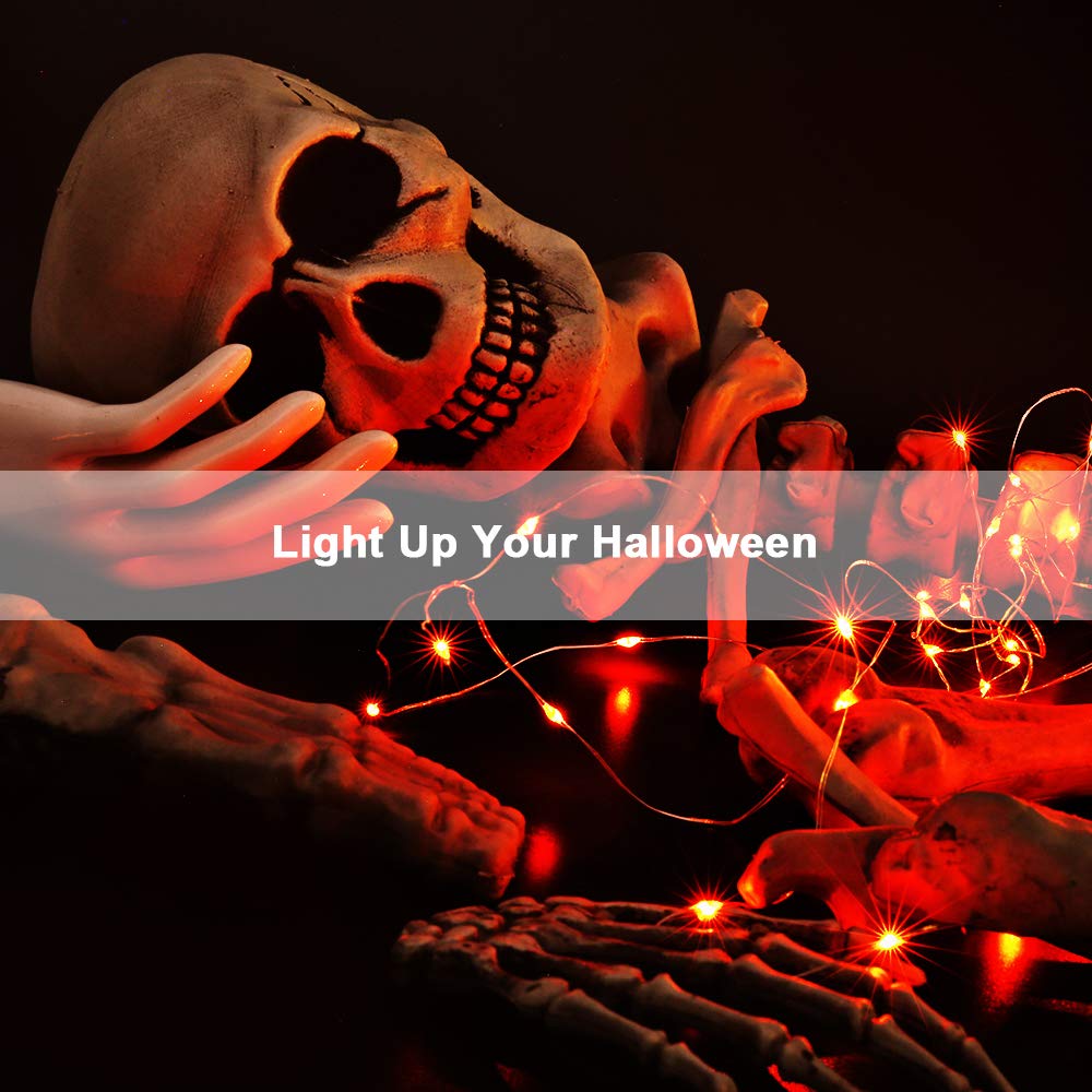 BrizLabs Orange Battery Operated Halloween LED Fairy String Lights Indoor | 2 Pack 19.47 ft 60 Steady On/Twinkle LED Silver Wire, Mini DIY Craft Ornaments for Bedroom Christmas Thanksgiving Home Table
