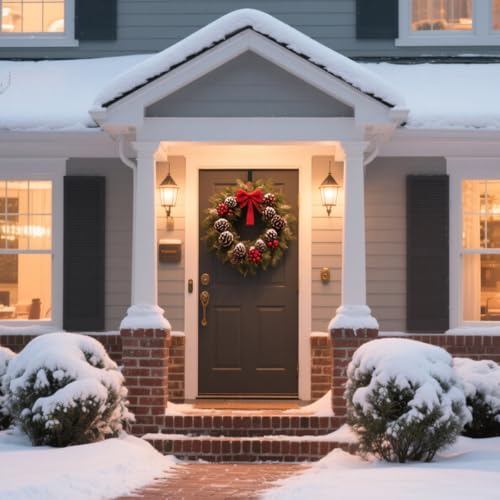 Sattiyrch 15" Wreath Hanger for Front Door, Over the Door Wreath Hook | No drilling or screws,closes normally,holds up to 22 lbs for everyday and seasonal wreaths.Black,1 Pack