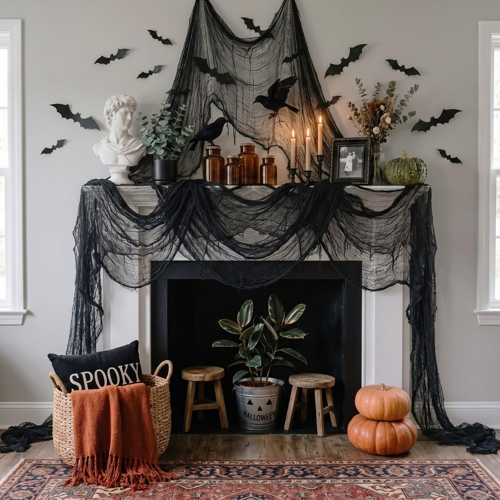 ZeeDix 6 Pack Black Halloween Creepy Cloth 30 × 75 Inch - Halloween Cheesecloth Decoration Spooky Scary Gauze Black Cheese Cloth for Party Supplies Outdoor Yard Home Wall Doorway