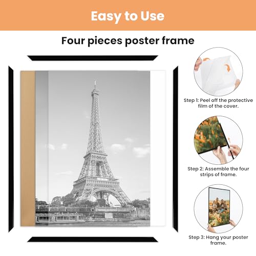 upsimples 24x36 Poster Frame, Easy Slide-In Assembly, Black, 3 Pack | Gallery Wall 24 x 36 Picture Frames Set for Family, Wedding, Christmas, Easy to Change Photos