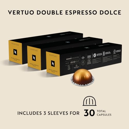 Nespresso Vertuo, Double Espresso Dolce, Mild Roast, 30-Count Espresso Pods | Mild-Roast Coffee Capsules, Malted cereal and subtle fruit notes
