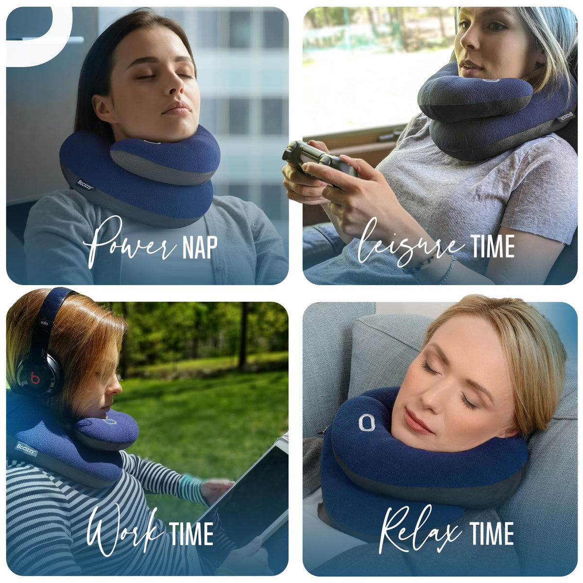 BCOZZY Travel Neck Pillow for Airplane, Head & Chin Support, Large Navy | Rest comfortably on flights and road trips. Arrive refreshed. Soft, adjustable, washable and lightweight, with a carry bag.