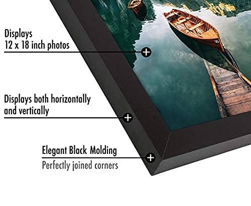Americanflat 12x18 Picture Frame - Engineered Wood - Black | Shatter-resistant glass, hangs vertical or horizontal, sawtooth hangers included, fits photos, posters and art