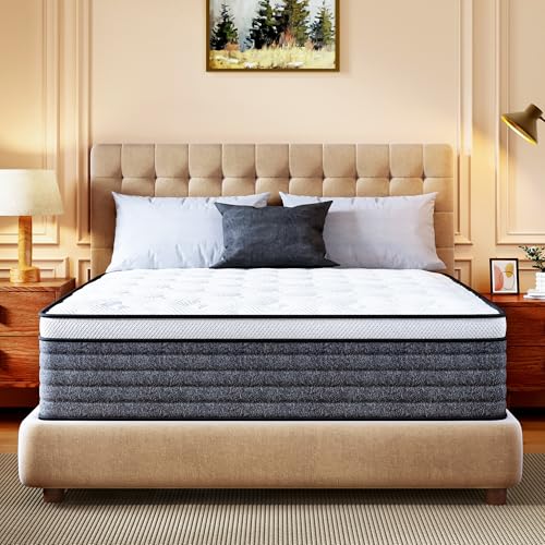 Queen Mattress, 12 Inch Queen Size Hybrid Mattresses in a Box | Medium Feel Foam and Individual Pocket Springs, Fiberglass Free Mattress, Extra Edge Support, Pressure Relief, CertiPUR-US