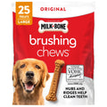 Milk-Bone Brushing Chews Large Daily Dental Dog Treats, 33.7 oz Bag | 25 treats, chicken flavored, VOHC accepted dental chews, helps clean teeth and freshen breath, for large dogs 50 lbs and up