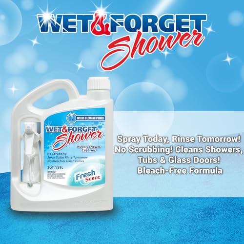 Wet & Forget Shower Cleaner Spray, No Scrub, Fresh Scent, 64 Fl Oz | No-scrub, no rinse, bleach-free, weekly shower cleaner. Cleans & prevents soap scum & grime; for glass, tile, grout & more