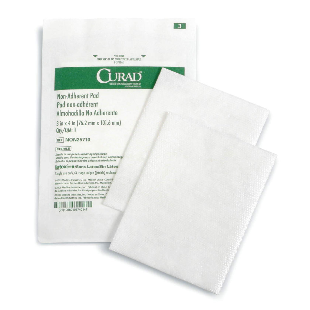 CURAD Sterile Non-Adherent Dressing Pads, 3" x 4", 100 Count | Perfect for Wound Care, Individually Sterilized for Safety, Minimizes Pain During Changes, Easily Cut to Fit Any Shape