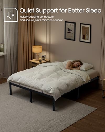 VASAGLE Full Metal Bed Frame, 14 Inches Tall, 1100 lb Weight Capacity | Heavy-Duty Platform Bed, No Box Spring Needed, Under-Bed Storage, Mattress Retainers, Easy Setup, URMB652BD02S