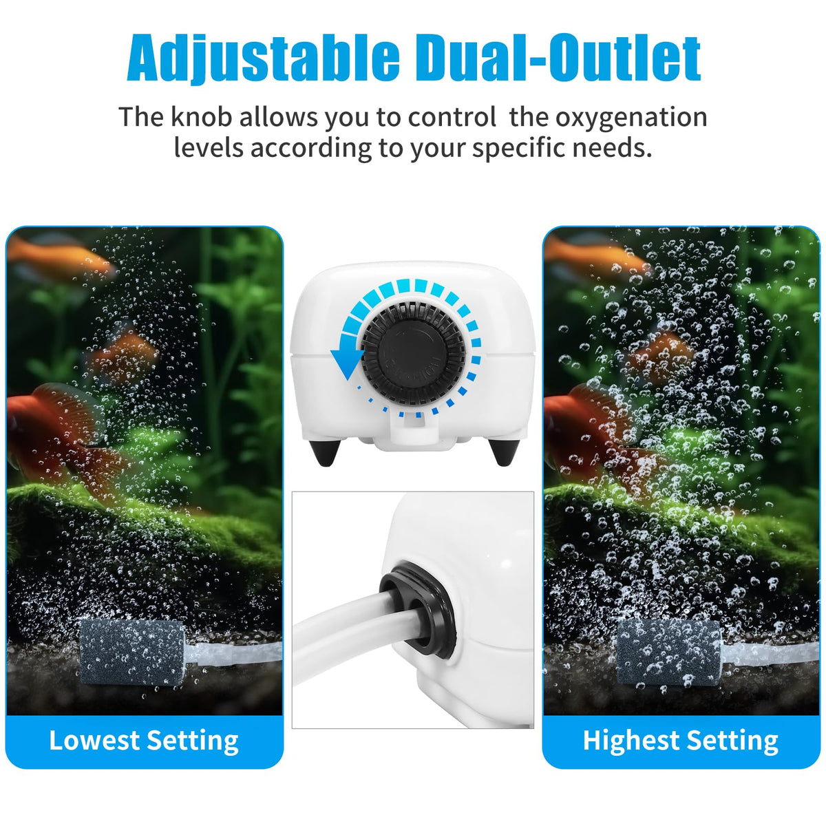 AQUANEAT Aquarium Air Pump for 20-210 Gallon Tank, Fish Air Bubbler, Hydroponic Oxygen Aerator with Stones, Airline Tubing, Check Valves
