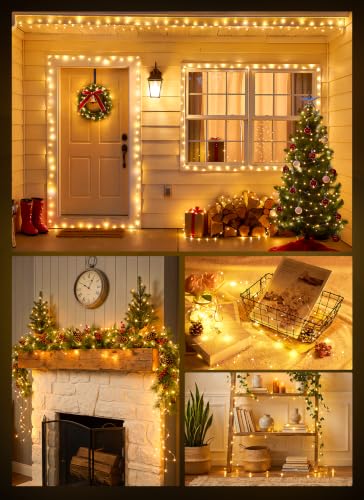 Minetom Fairy Lights Plug in, 33Ft 100LEDs String Lights for Bedroom | Adaptor Included, Waterproof Silver Wire Led Lights for Wedding Patio Indoor Outdoor Christmas Decorations, Warm White