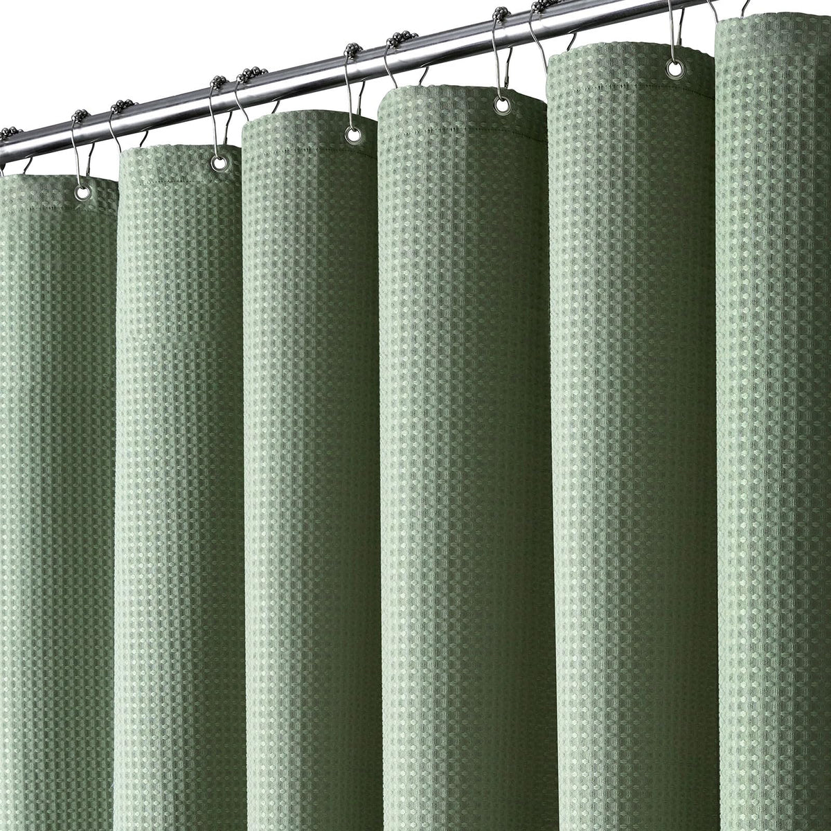 BTTN Waffle Weighted Shower Curtain, Waterproof, 182x182cm, Sage Green | 12 Plastic Hooks, Laminated Waterproof Backing, Mould Proof Resistant, Weighted Fabric for Bathroom & Wet Room, Washable