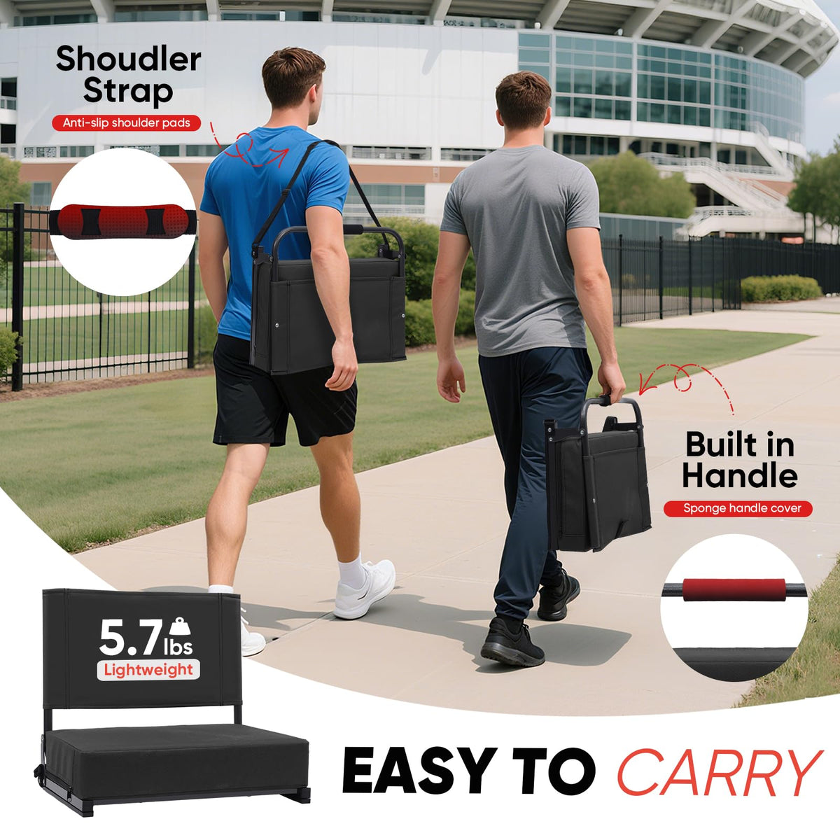 Sekey Stadium Seats with Back Support - 18.4" Wide | 3.2" Thick Cushion, Backrest, Larger Seating Area, 380 lbs, Locking Bleacher Clips, for Outdoor Events