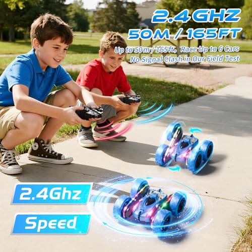 Zalneo Remote Control Stunt Car 4WD 360° Flip Double‑Sided RC Cars, LED Light Bar, USB‑C Modular Battery, 2.4 GHz Outdoor Beach Toy for Boys 6‑12 Years Old, Birthday & Christmas Kids Gift, Blue