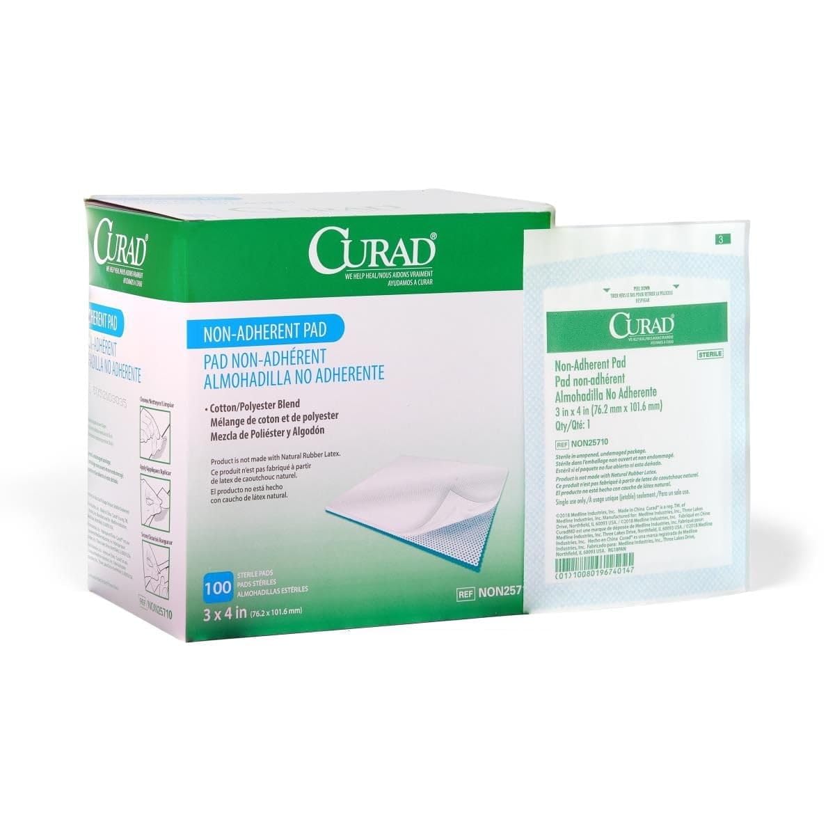 CURAD Sterile Non-Adherent Dressing Pads, 3" x 4", 100 Count | Perfect for Wound Care, Individually Sterilized for Safety, Minimizes Pain During Changes, Easily Cut to Fit Any Shape