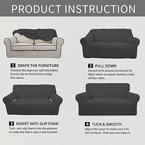 Easy-Going Stretch Couch Covers for Sofa Washable Large Dark Gray | 1-Piece Sofa Covers for 3 Cushion Couch Furniture Protector Couch Slipcover Soft with Elastic Bottom for Kids Pets
