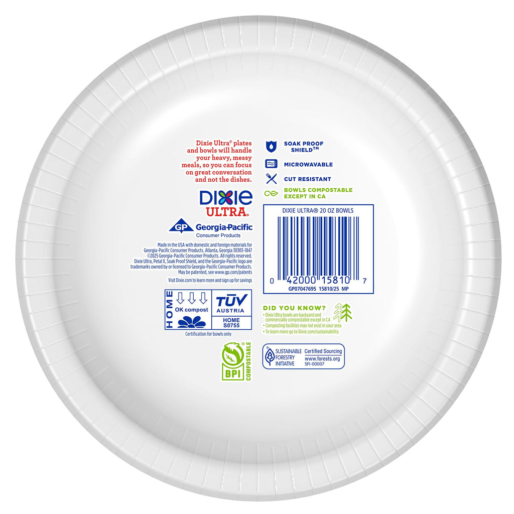 Dixie Ultra Large Paper Bowls 20 Oz, Disposable Bowls, 56 Count | Disposable paper bowls for breakfast, lunch, and dinner; microwave safe serving bowls for easy cleanup, compostable