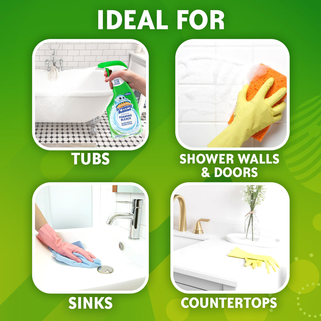 Scrubbing Bubbles Foaming Bleach Bathroom Cleaner, 32oz | Effortlessly Erases Mold & Mildew Stains and Removes Soap Scum from Shower Tiles, Grout, Tubs, Countertops & Sinks