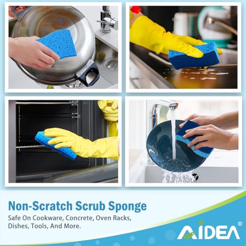 AIDEA Non Scratch Scrub Sponge-24Count, Sponges Kitchen, Sponges for Dishes | Cleaning Sponge, Cleans Fast Without Scratching, Stands Up to Stuck-on Grime, Cleaning Power for Kitchen, Household
