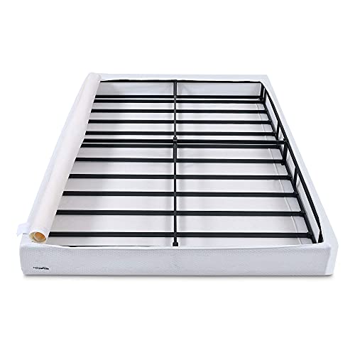 Amazon Basics Smart Box Spring Bed Base, 5-Inch Low Profile Height Mattress Foundation, Sturdy Durable Steel Support, Tool-Free Easy Assembly, Queen, 79" x 59.5" x 5", White