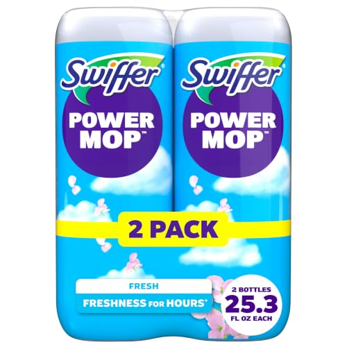 Swiffer PowerMop Liquid Floor Cleaner Refills, Solution for Power Mop, Fresh Scent, 2 Count Mopping Fluid Replacement Bottle, Spray Mops Cleaning Juice, No Bucket Needed, Multi-Surface and Wood