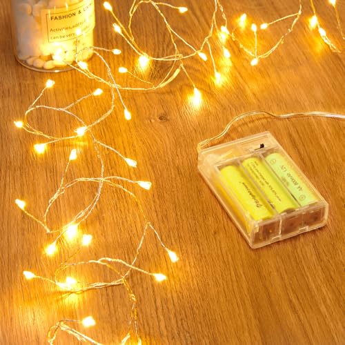 Minetom Fairy Lights Battery Operated, Twinkle String Lights 5ft 60LED | Waterproof Firecracker Starry Lights for DIY Wreath Home Wedding Party Bedroom Mason Jar Christmas Decorations, Warm White