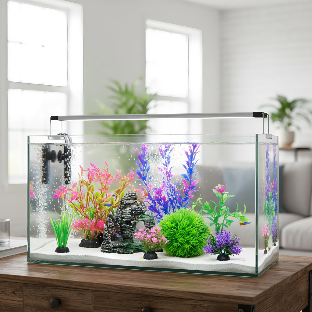 Ameliade Aquarium Artificial Plants & Rock Cave Betta Fish Tank Decor Set | Betta Goldfish Aquarium Accessories, Soft Plastic Plants & Rock Cave Decorations, Small and Large Fish Bowl Ornaments