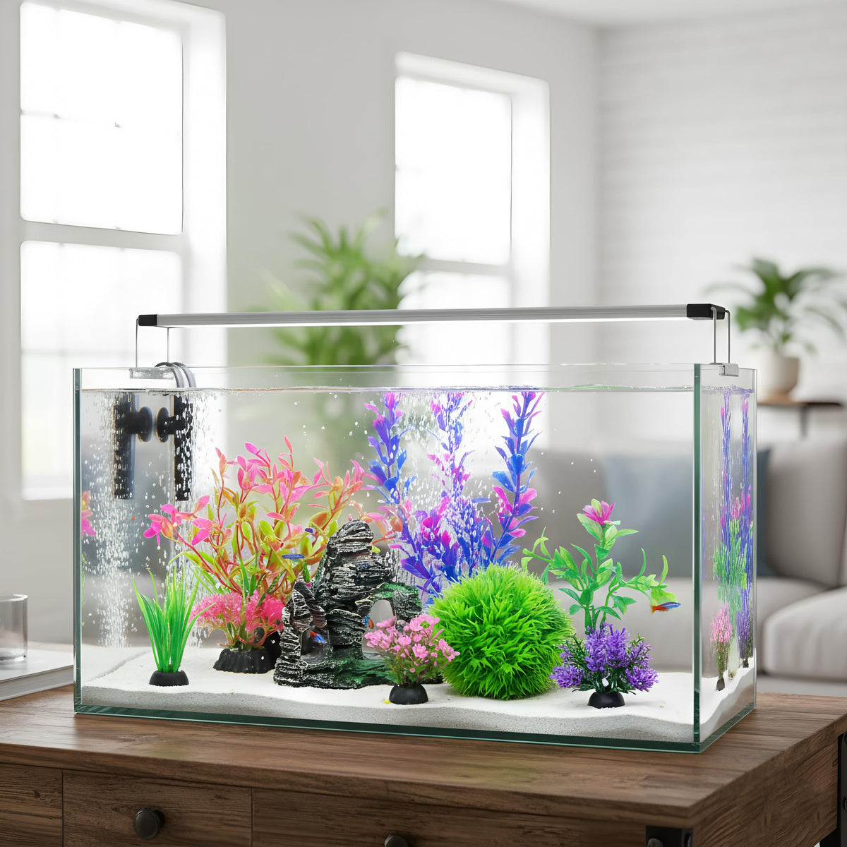 Ameliade Aquarium Artificial Plants & Rock Cave Betta Fish Tank Decor Set | Betta Goldfish Aquarium Accessories, Soft Plastic Plants & Rock Cave Decorations, Small and Large Fish Bowl Ornaments