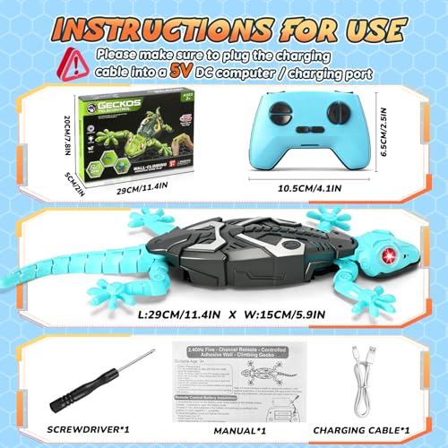 KETIEE RC Wall Crawler Gecko: Wall Climbing Gecko Toy for Kids | Remote Control Climbing Lizard with Led Glow Eyes,Rechargeable Floor Ceiling Crawling Robot Prank Toy,Gift for Boy Girl 3+Yrs