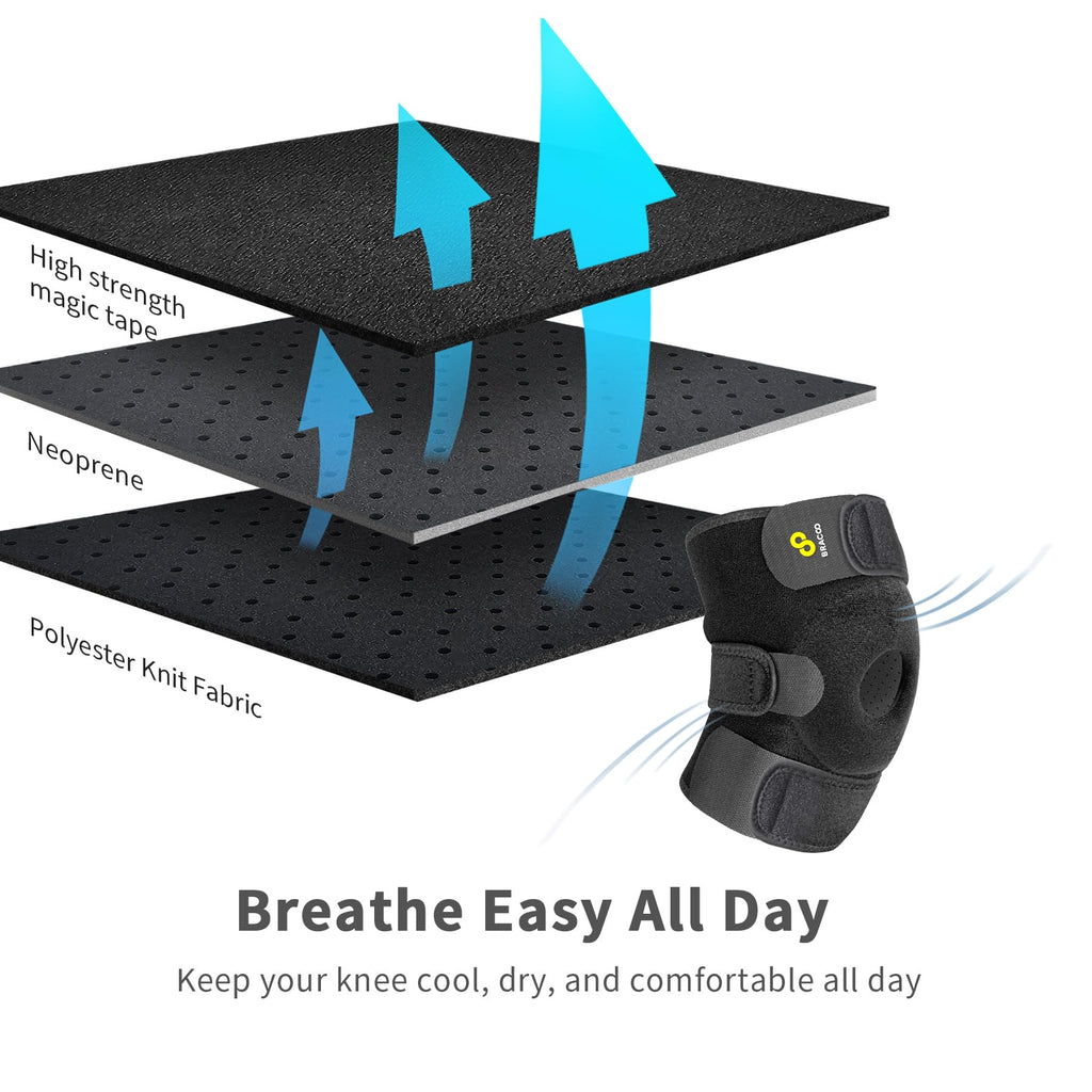 Bracoo Knee Support Brace for Men Women, Adjustable Compression Sleeve Wrap Patellar Pad Tendon - Arthritis Pain, meniscus tear, Injury Recovery, Running, Workout, KS10
