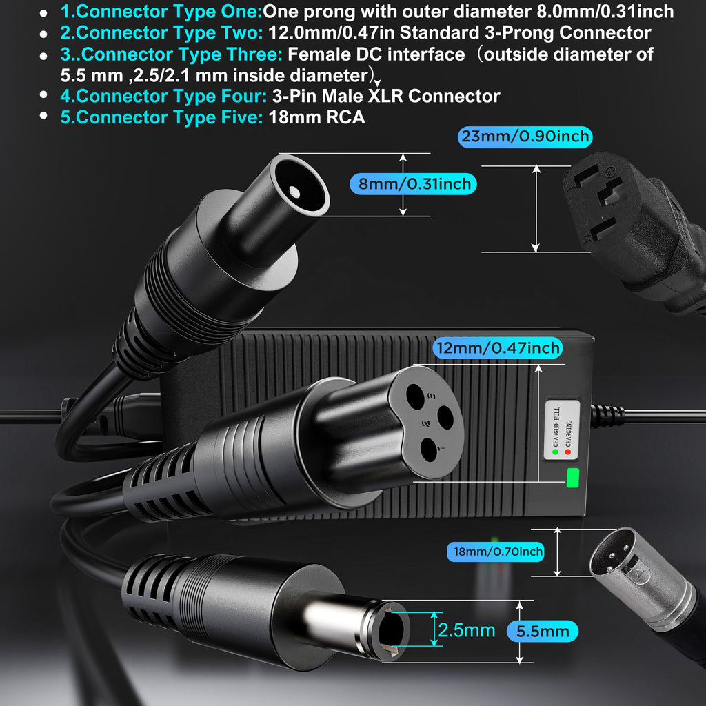 5 in 1 Plugs 54.6V Safe Charger for 48V 13S Lithium Batteries, UL Certified