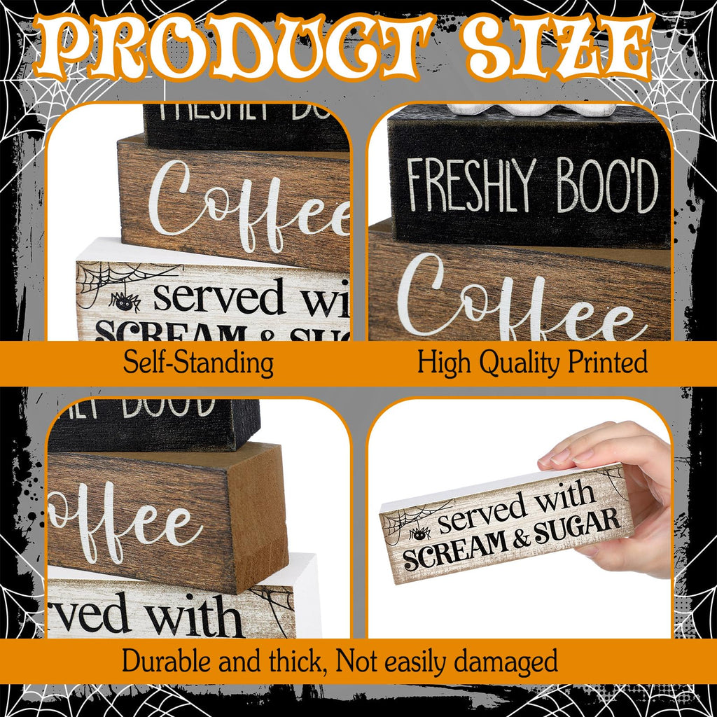 Lineshading 4 Pcs Halloween Coffee Table Decor Wooden Ghost Coffee Bar Sign | Stackable Blocks Bar Farmhouse Rustic Ghost Tiered Tray Decor Festive Boo Wooden Signs Home Office Kitchen Shelf