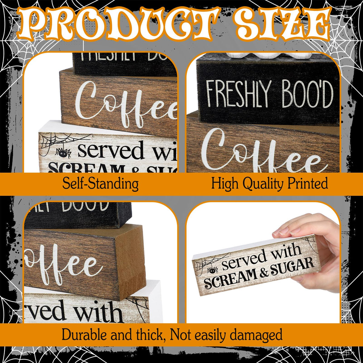 Lineshading 4 Pcs Halloween Coffee Table Decor Wooden Ghost Coffee Bar Sign | Stackable Blocks Bar Farmhouse Rustic Ghost Tiered Tray Decor Festive Boo Wooden Signs Home Office Kitchen Shelf