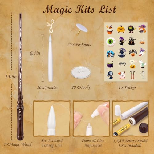 Palmatte 20P Floating Candles with Wand Timer Halloween Decorations Indoor | Upgraded Hanging Floating Candles Battery Operated, Flameless Candles with Remote, Halloween Decor Birthday Party Decorations