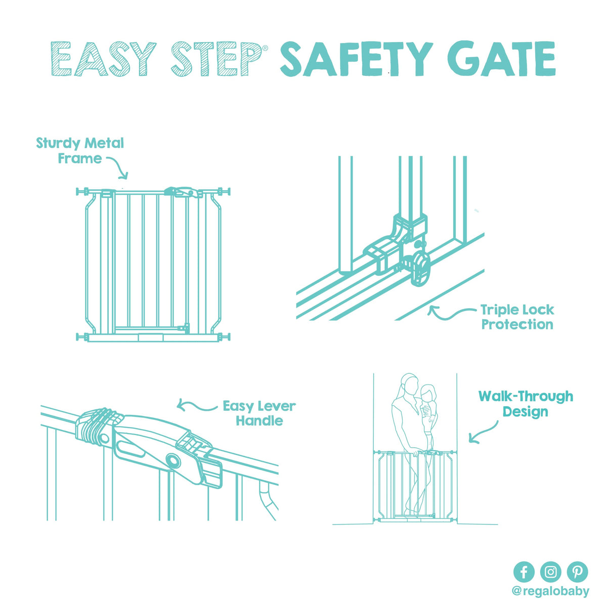 Regalo Safety 29"-38.5" Easy Step Baby Gate, Bottom of Stairs & Doorways