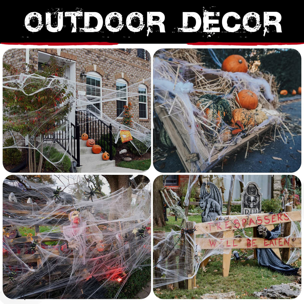 1000 sqft Spider Webs Halloween Decorations with 77 Fake Spiders | Super Stretch Cobwebs for Halloween Indoor and Outdoor Decor