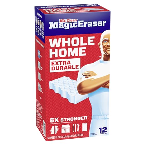 Mr. Clean Magic Eraser, All Purpose Cleaner, Cleaning Scrubber, Wall, Sneaker, Kitchen, Bathroom, Shower Cleaning Supplies, Melamine Pads, Whole Home Extra Durable, 12ct