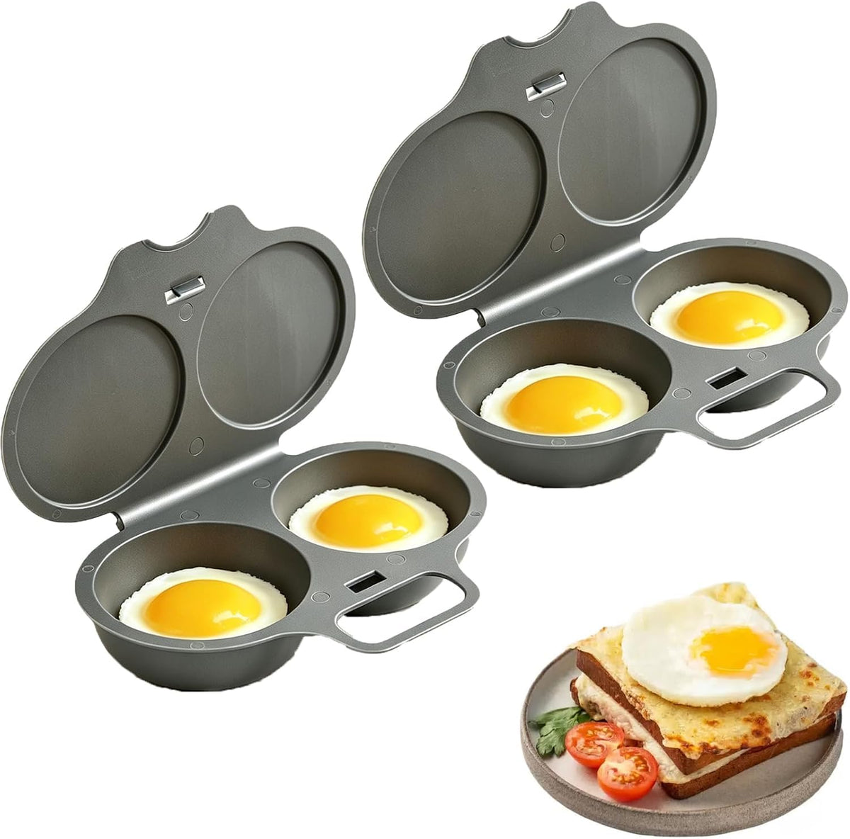 Microwave Egg Poacher With Lid & Handle, Dual Cavity Microwave Egg Poacher | Microwave Egg Boiler Poacher, Reusable Nonstick Poached Egg Maker, Quick Oil-Free Cooking For Home Breakfast, Kitchen Gadgets