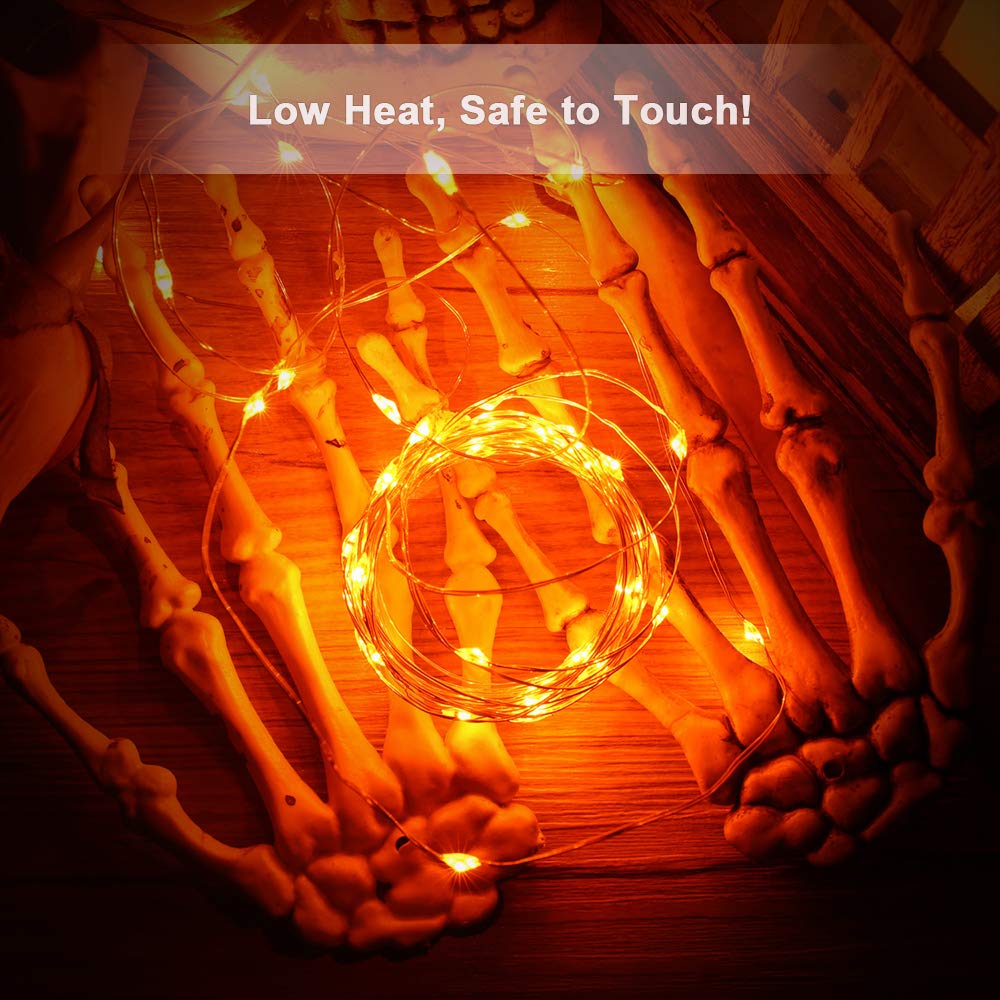 BrizLabs Orange Battery Operated Halloween LED Fairy String Lights Indoor | 2 Pack 19.47 ft 60 Steady On/Twinkle LED Silver Wire, Mini DIY Craft Ornaments for Bedroom Christmas Thanksgiving Home Table